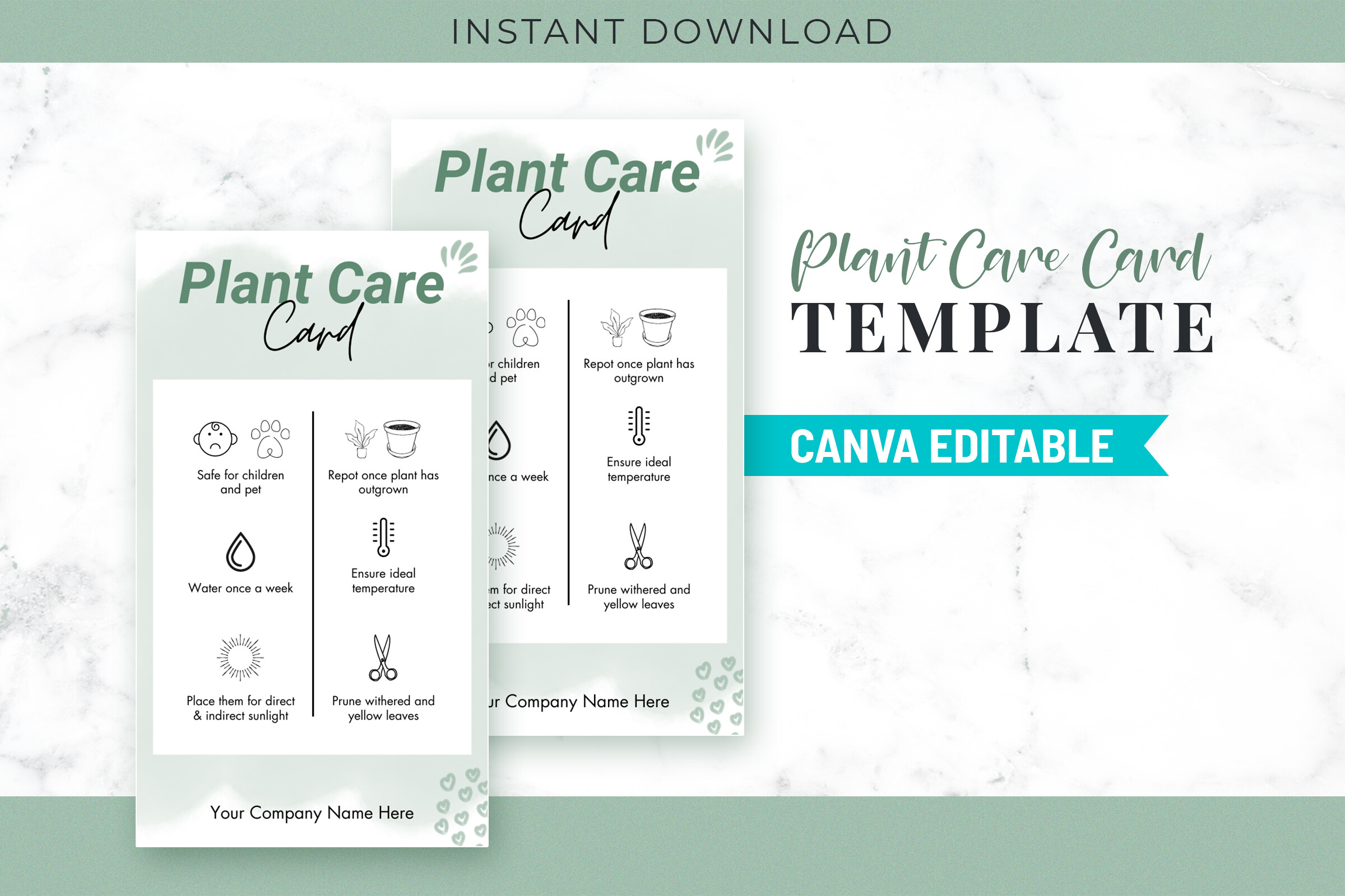Editable Plant Care Card Template Canva