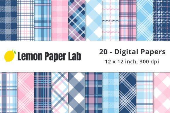 Navy and Pink Plaid Digital Patterns