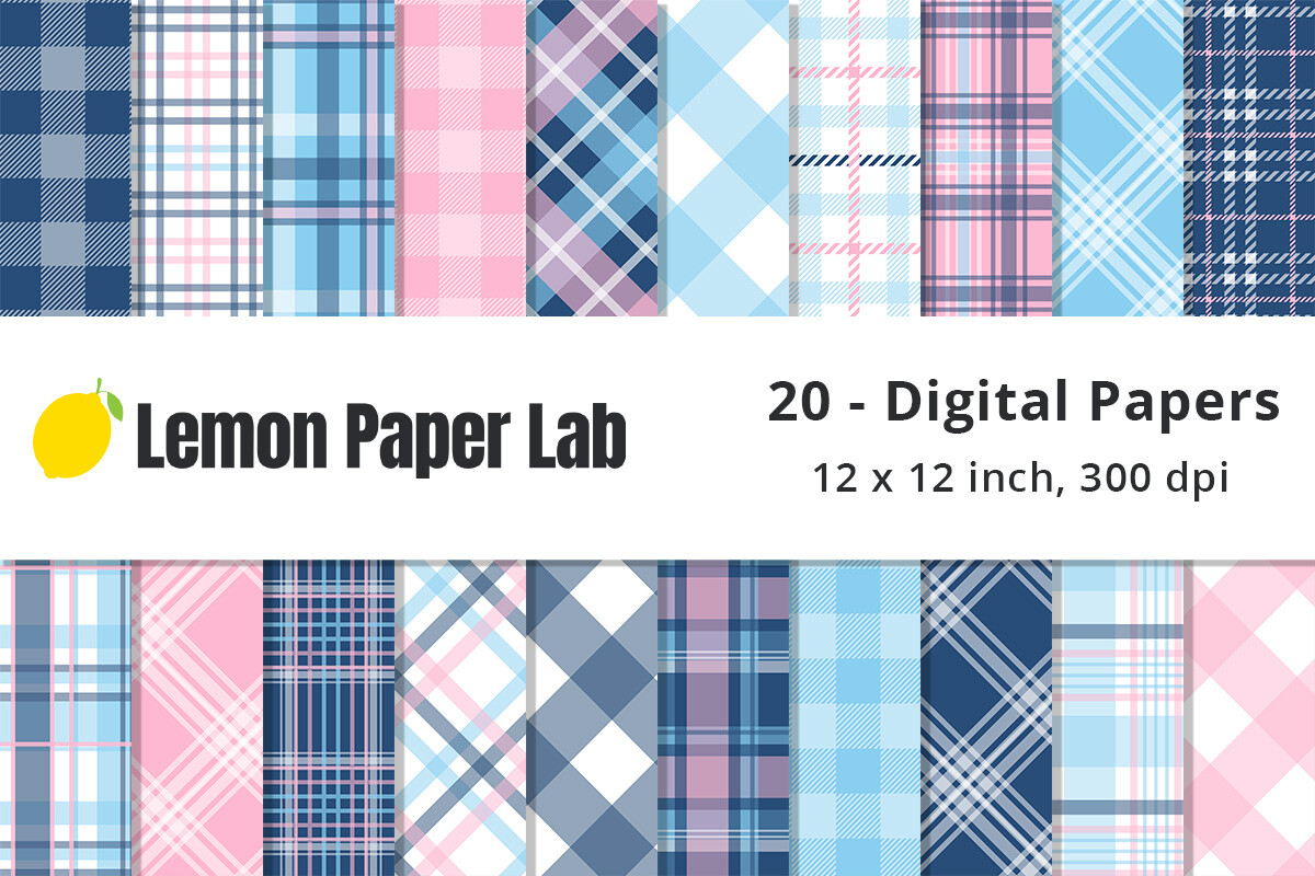 Navy and Pink Plaid Digital Patterns
