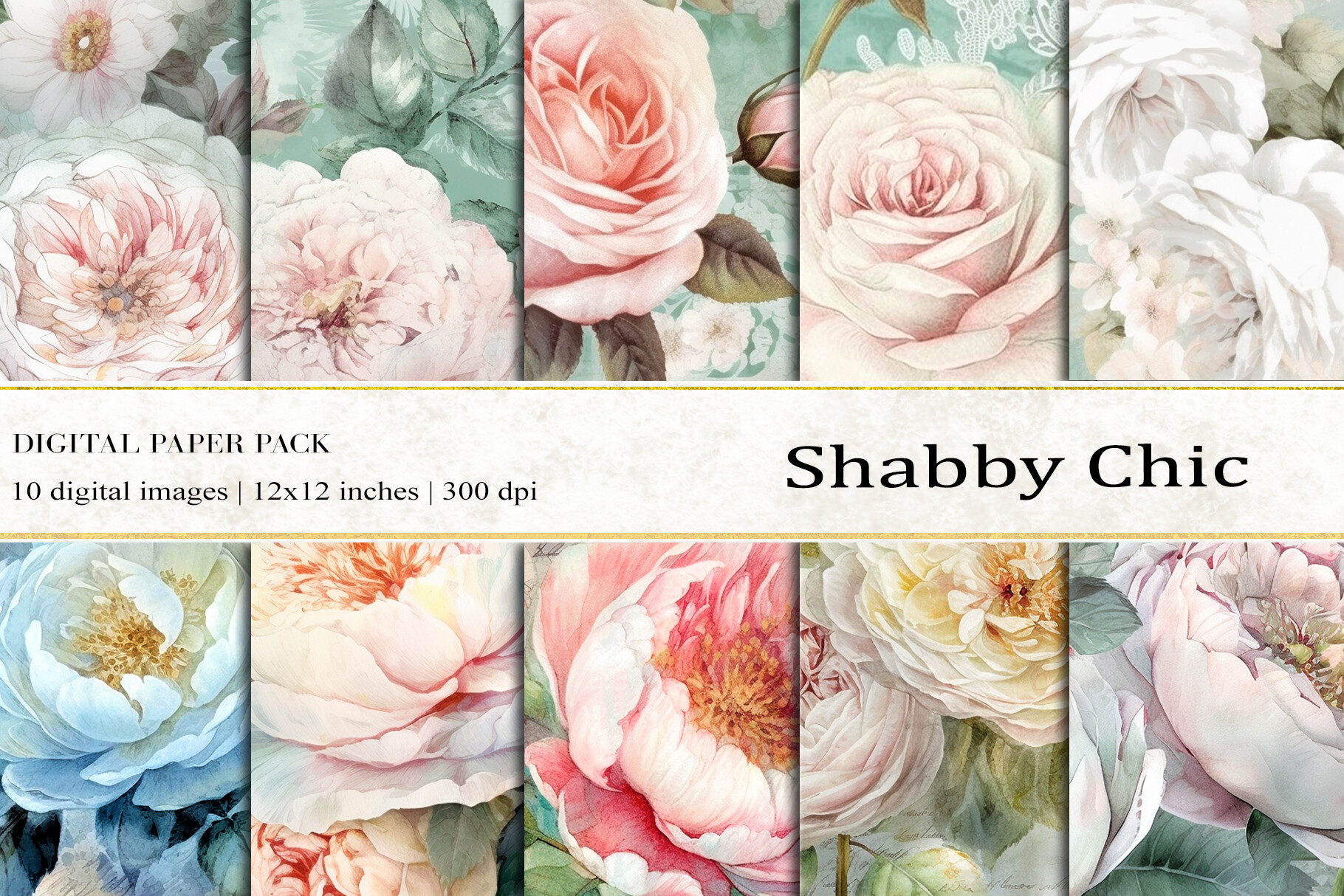 Shabby Chic Floral Digital Papers Graphic by BonaDesigns · Creative Fabrica