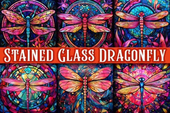 Stained Glass Dragonfly Digital Paper