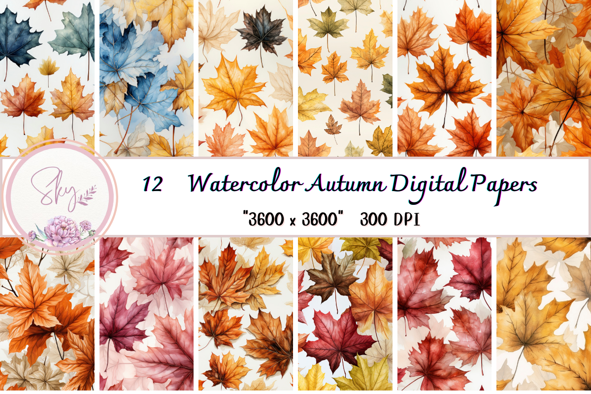 Watercolor Autumn Digital Paper Graphic by Skye Design · Creative Fabrica