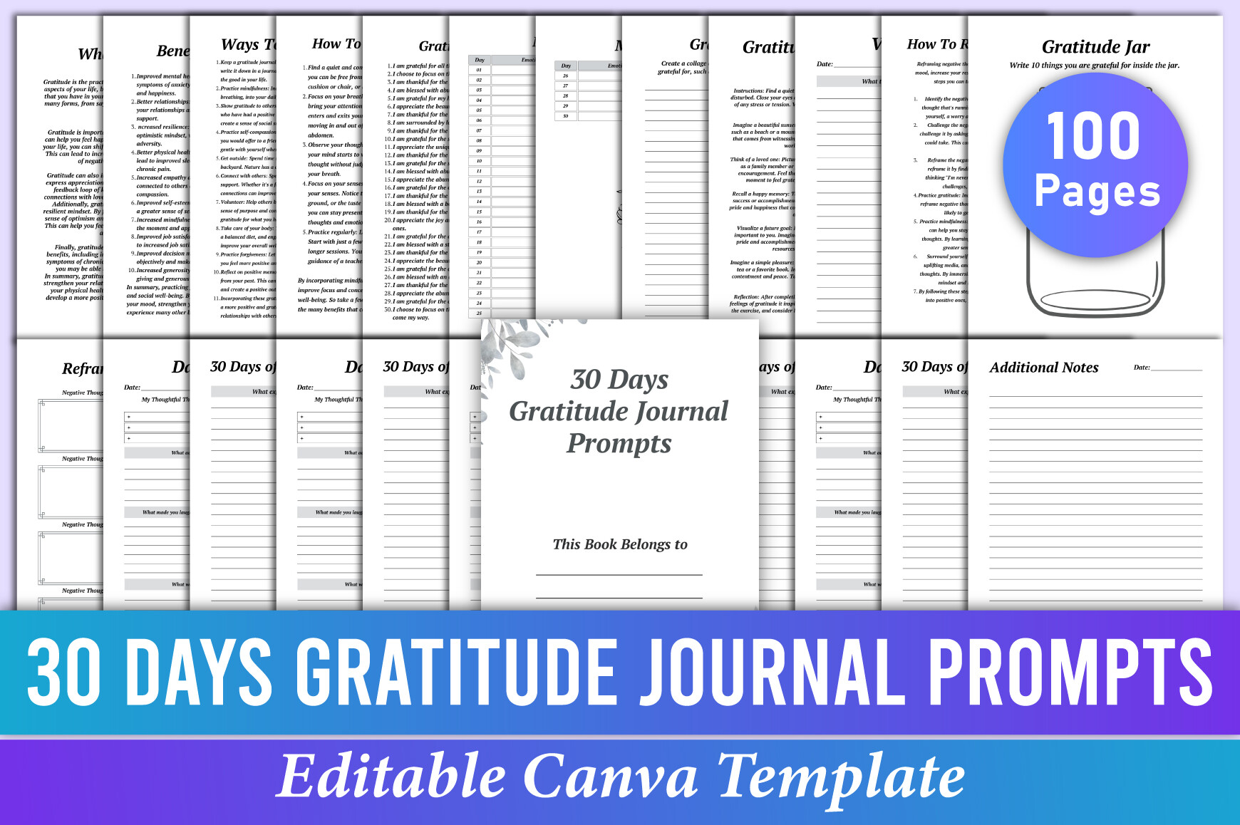 30 Days Gratitude Journal Prompts Canva Graphic by Mustafiz · Creative ...