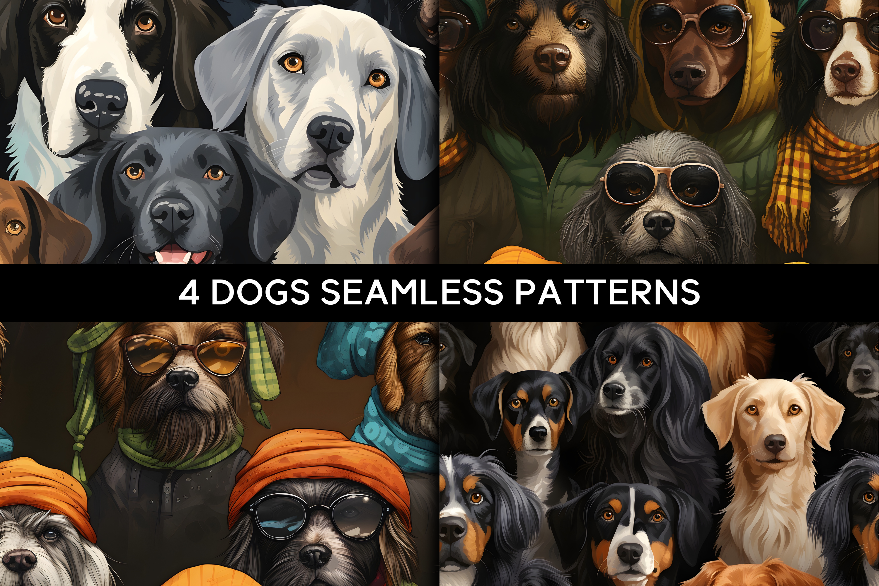 4 Dogs Seamless Patterns Graphic by Nic Means Business · Creative Fabrica