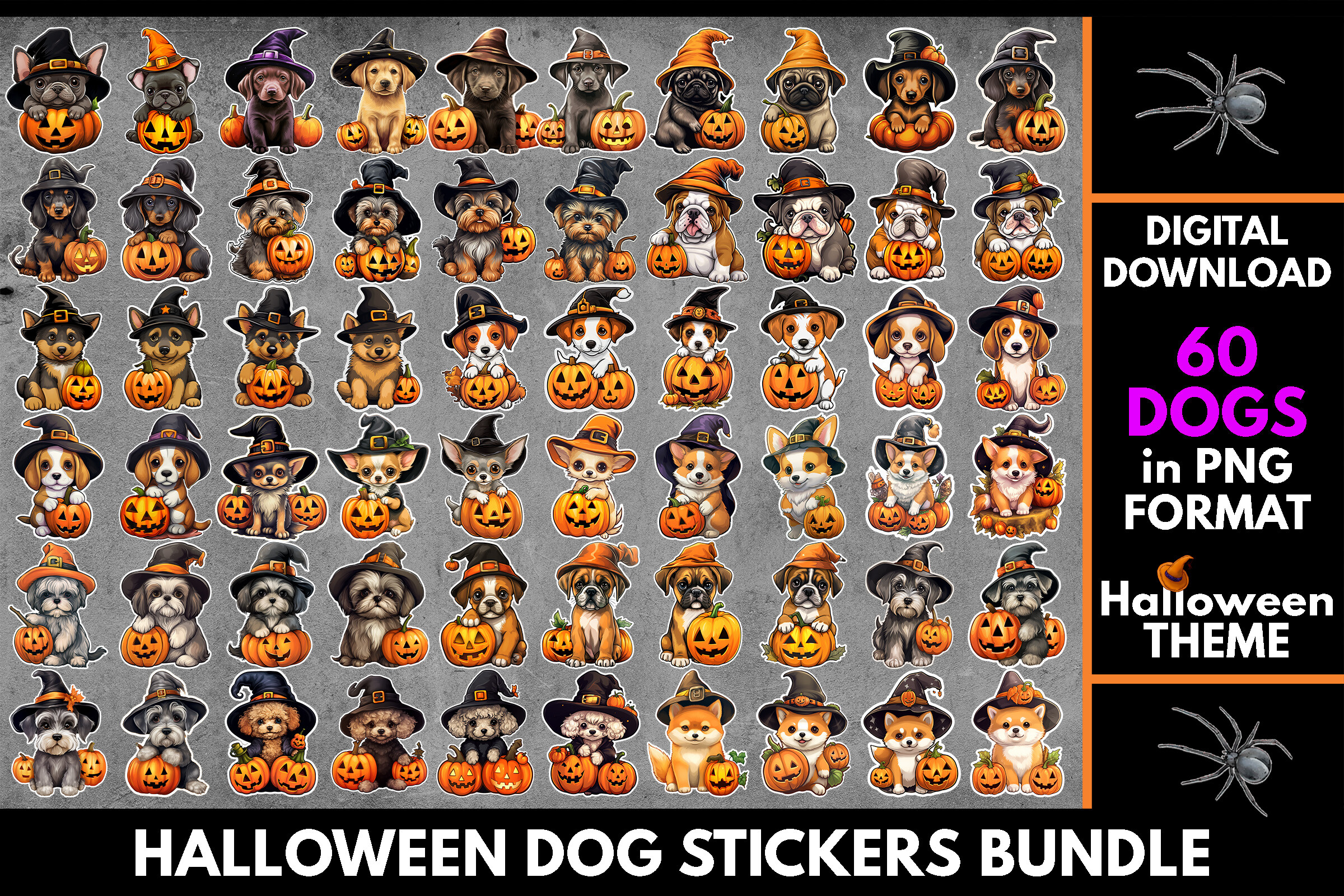 60 Chibi Halloween Dogs Stickers Bundle Graphic by MMShopArt · Creative ...