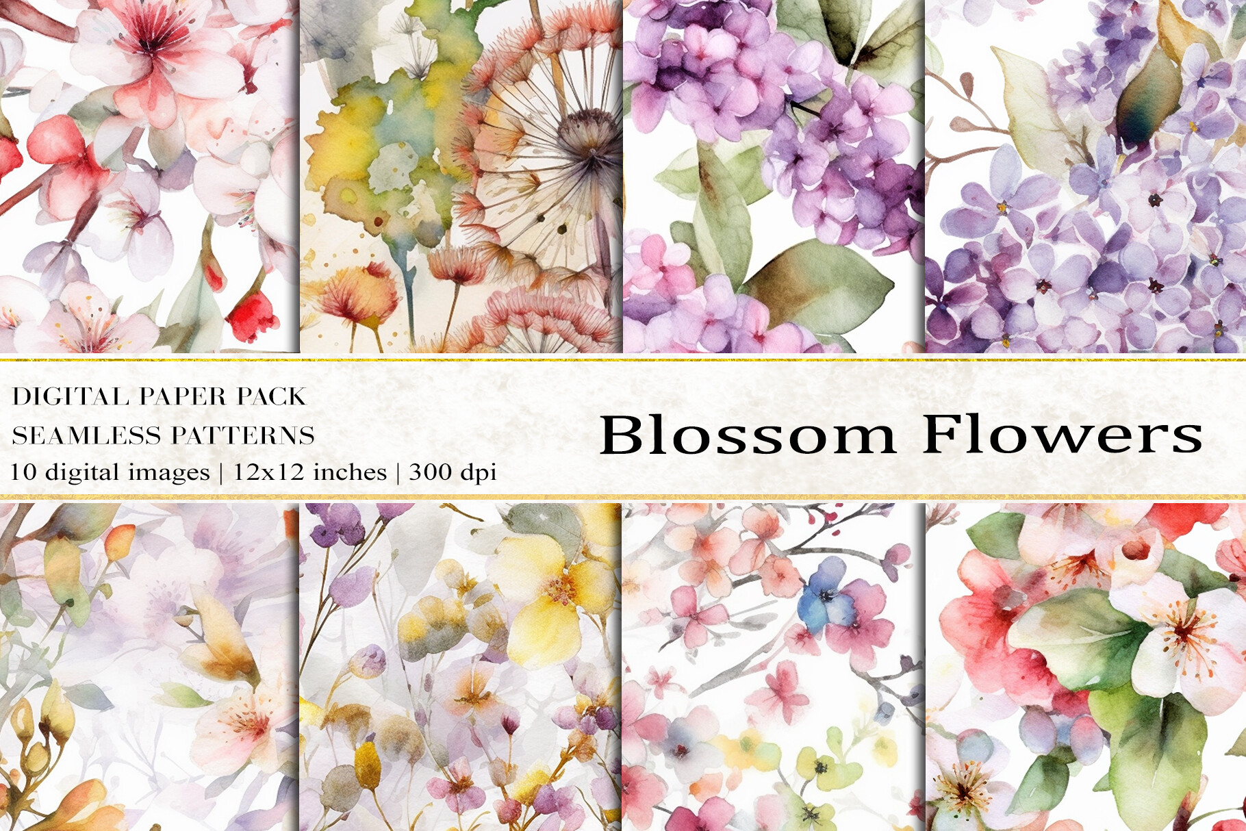 Blossom Flowers Digital Papers Graphic by BonaDesigns · Creative Fabrica