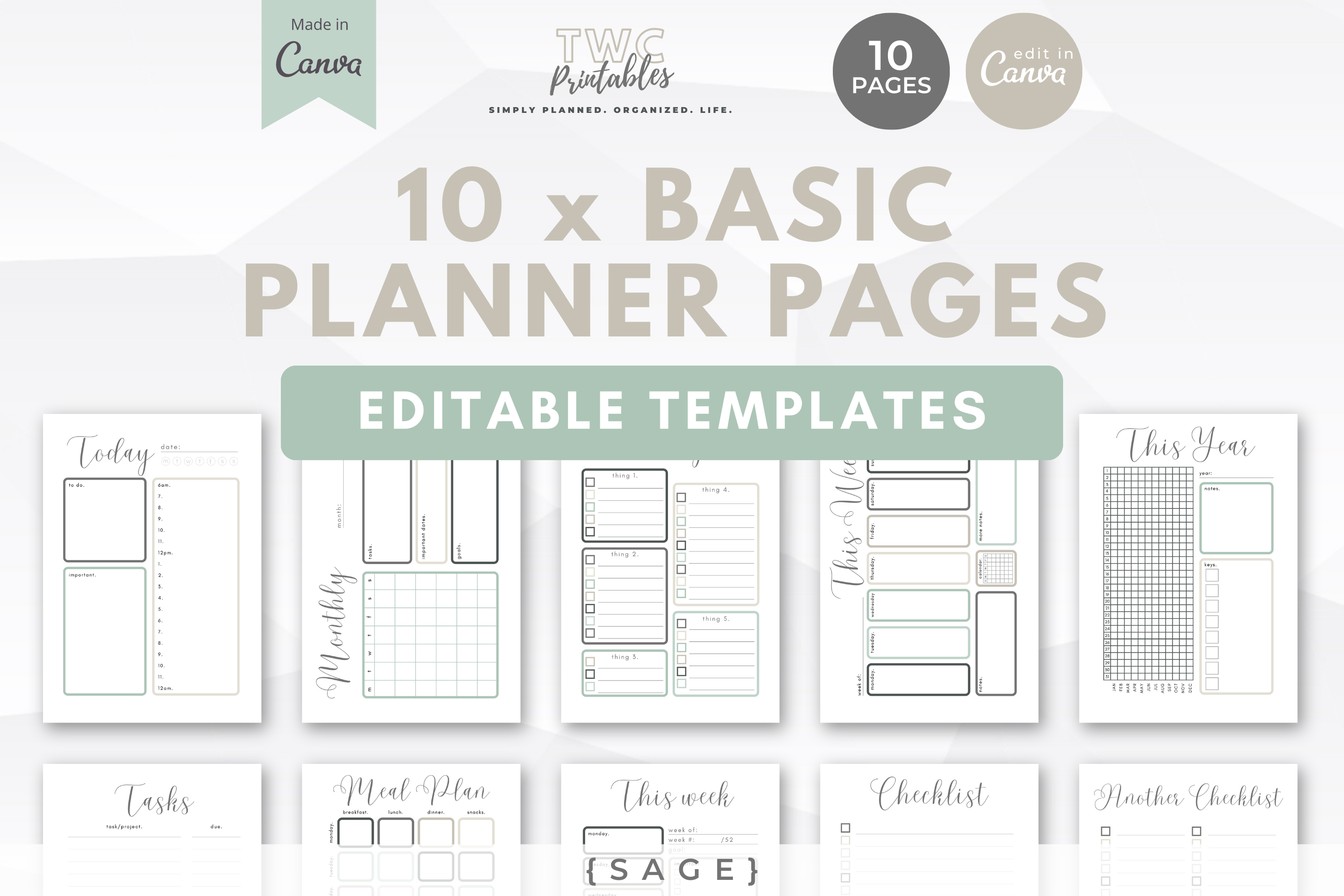 Canva Planner Templates | 10 Pages /SAGE
