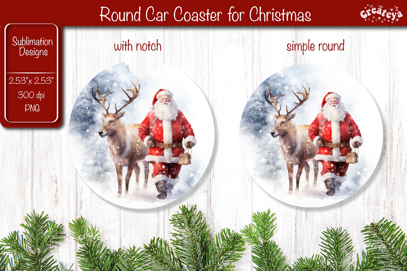 Car Coaster Christmas Sublimation Santa Graphic by Createya Design ...