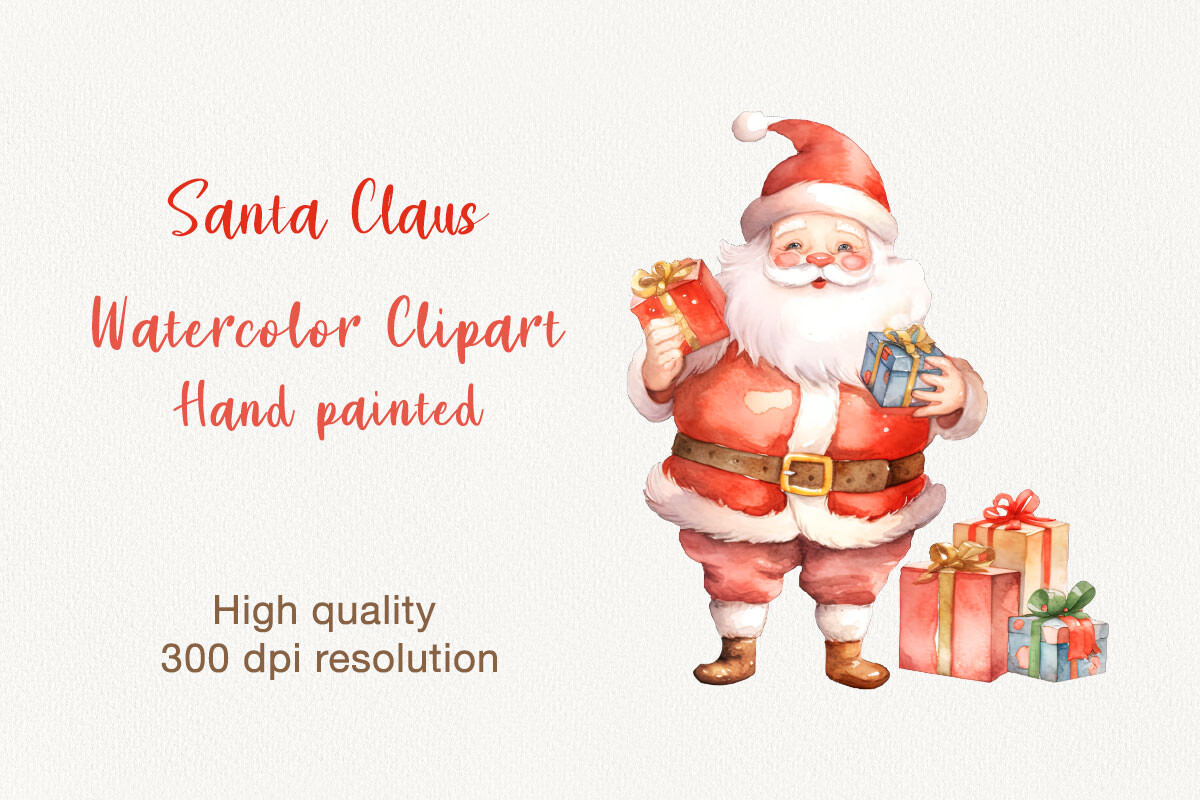 Christmas Clipart Santa Claus Watercolor Graphic by ake7373 · Creative ...