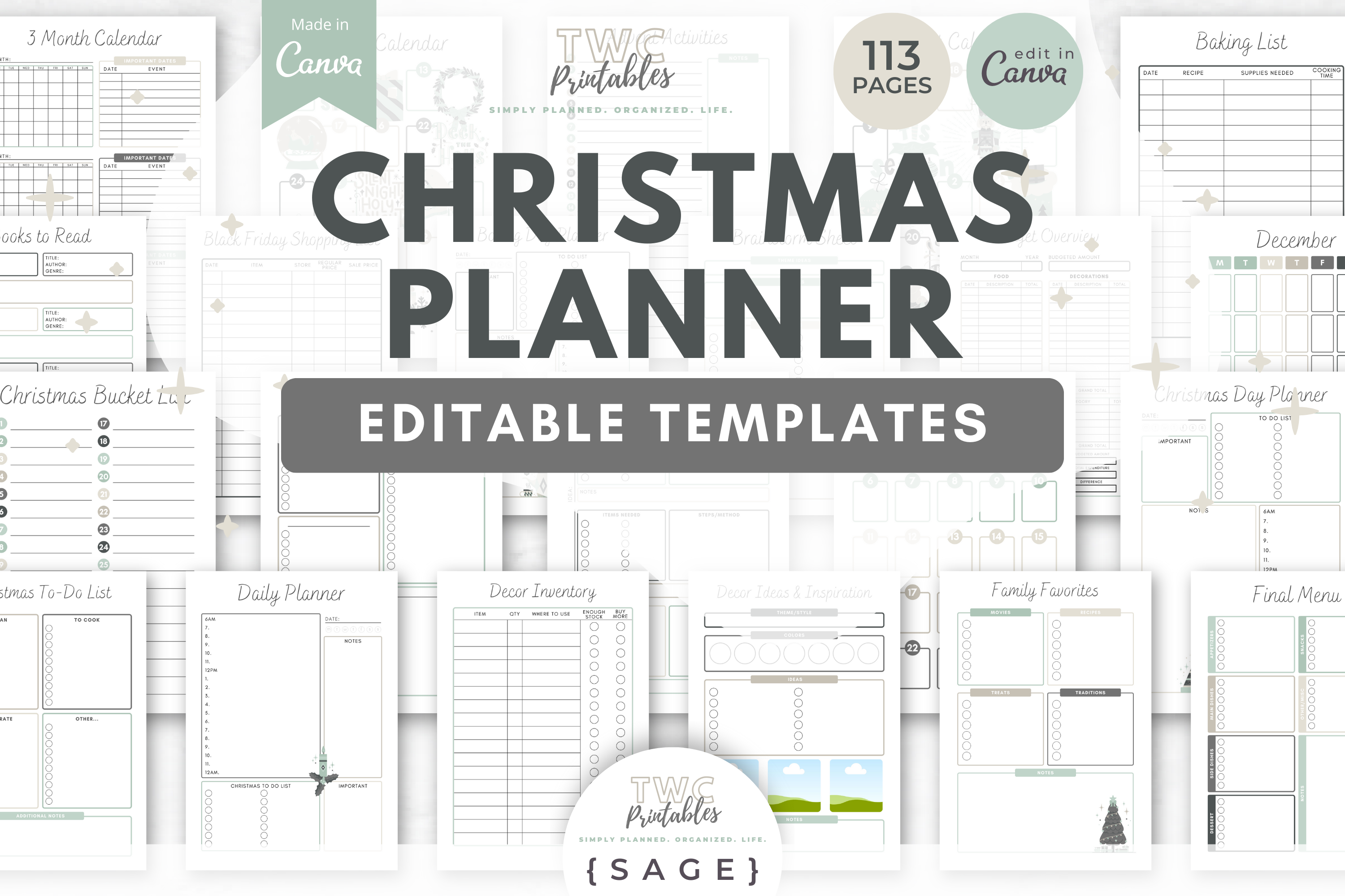 Christmas Planner Canva Templates / SAGE