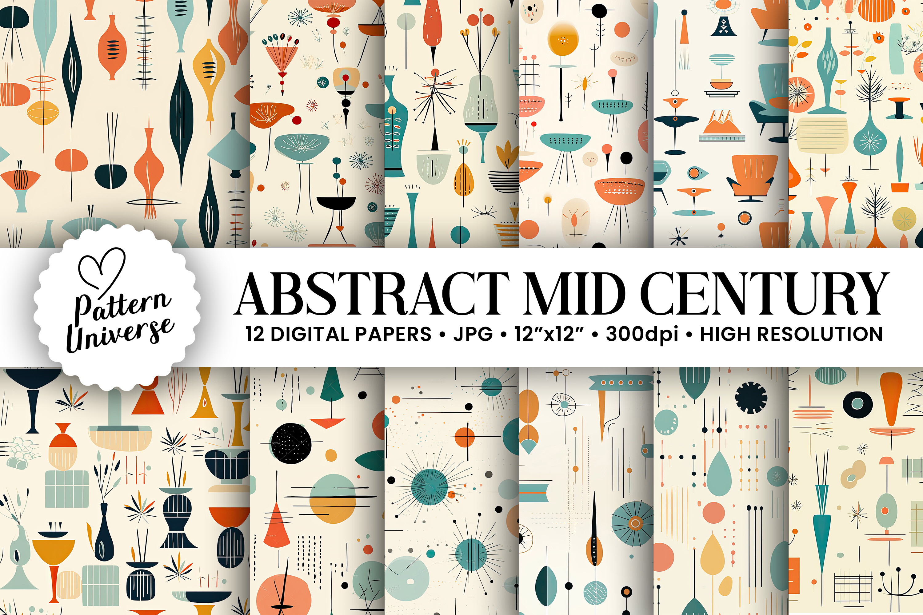 Abstract Mid Century Digital Papers