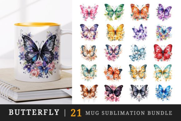 16 Butterfly Mug Wrap Printable