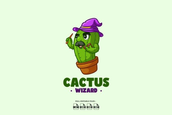 Cactus Wizard Cartoon Logo