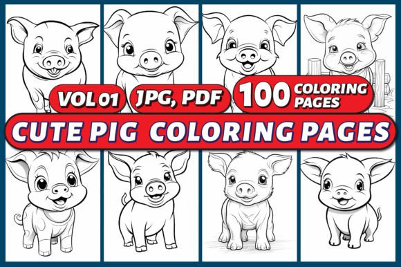 Cute Pig Coloring Pages for Kids Vol 01