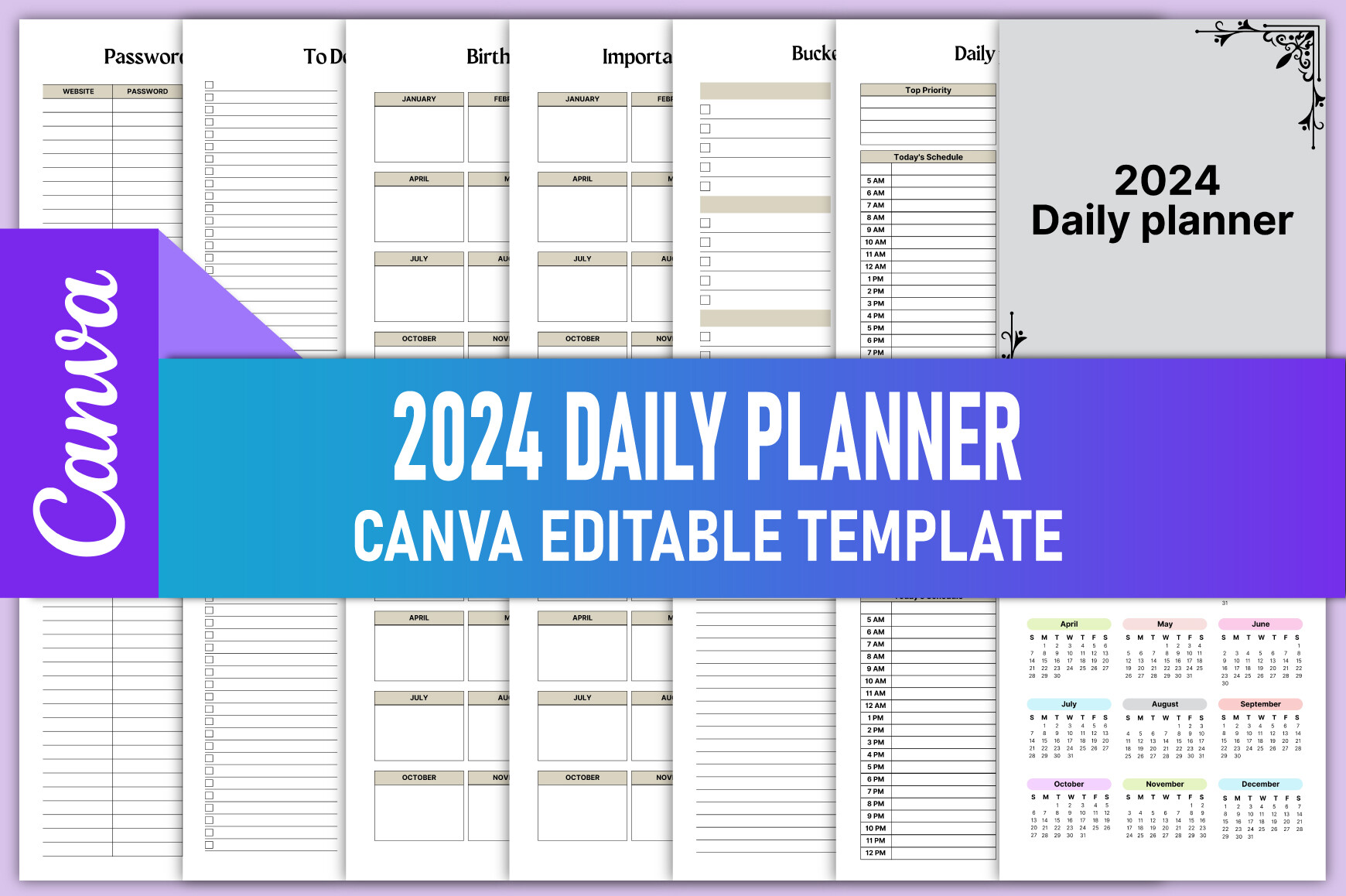 Editable 2024 Daily Planner Canva KDP Graphic by rahimaartwork077 ...