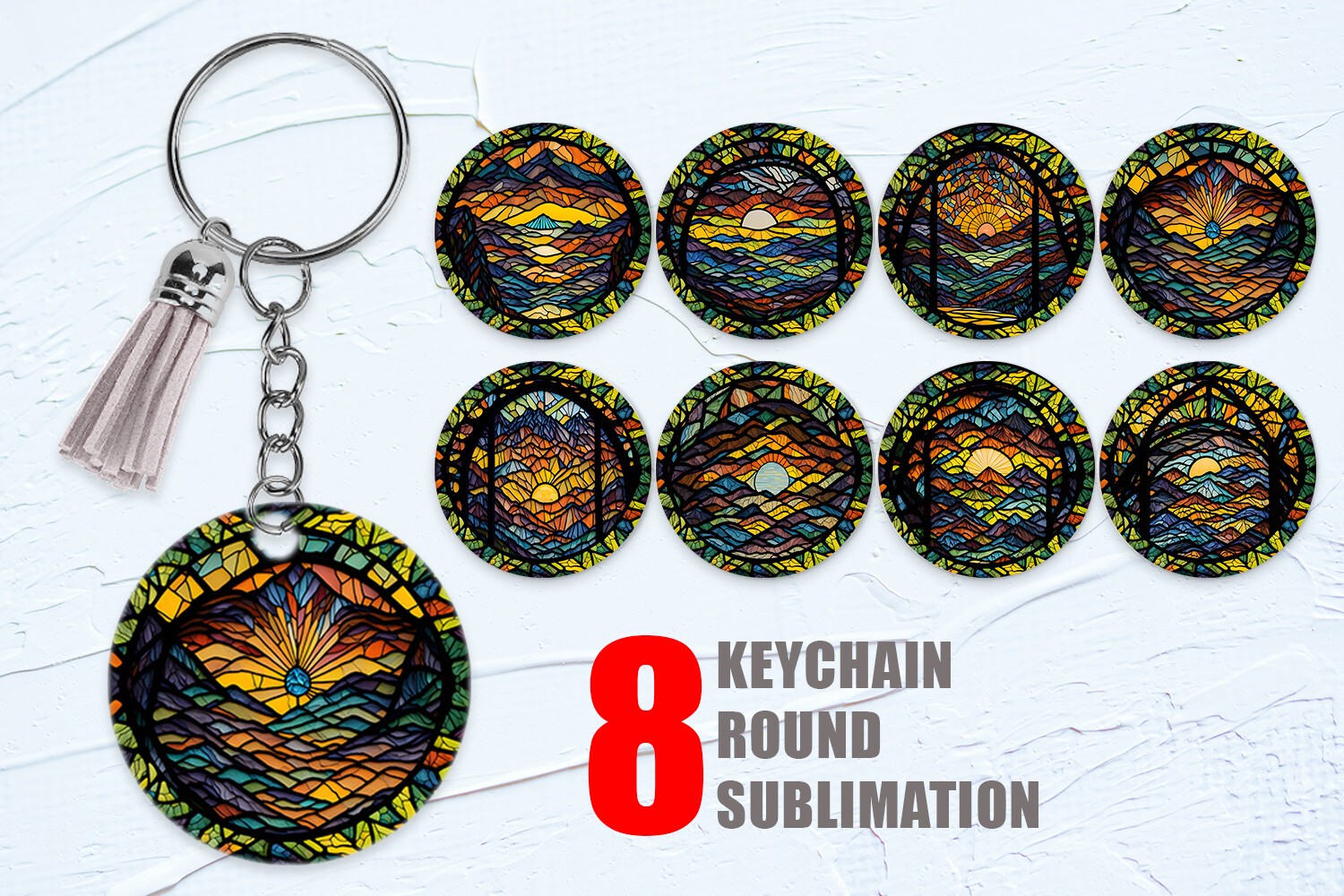 Keychain Stained Glass Sunset Graphic by Artnoy · Creative Fabrica