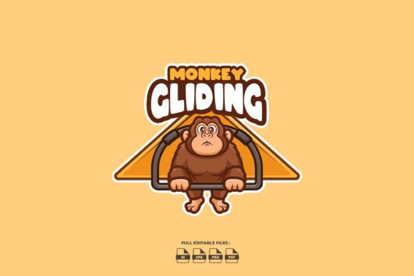 Monkey Gliding Cartoon Logo