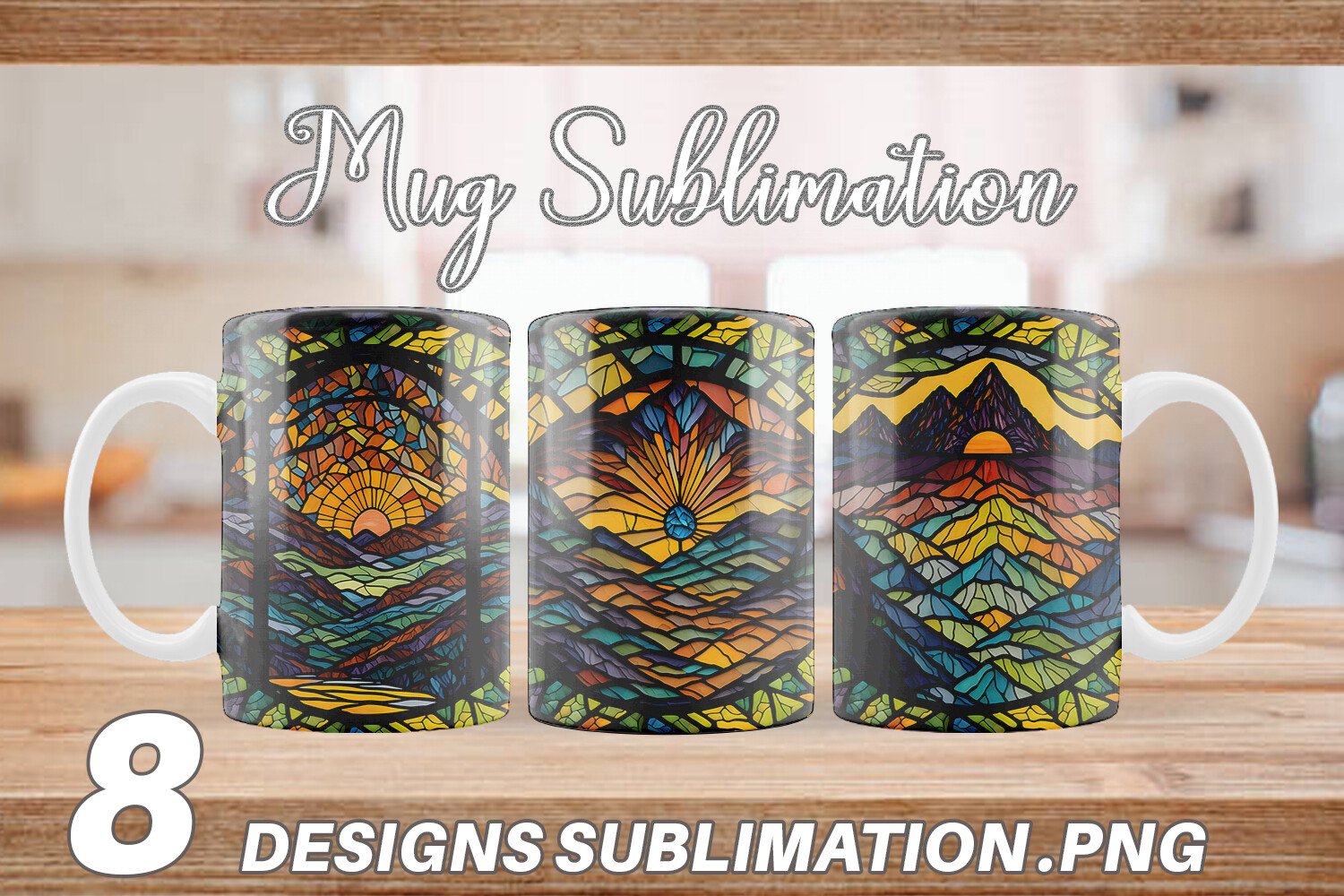Mug Stained Glass Sunset Graphic by Artnoy · Creative Fabrica