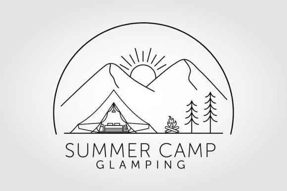 Summer Camp. Glamping logo line art