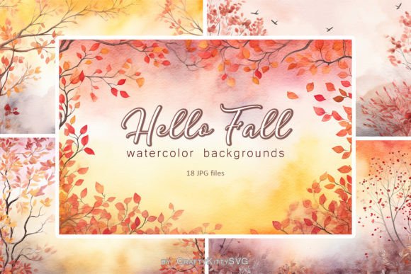 Autumn Fall Background Watercolor Bundle