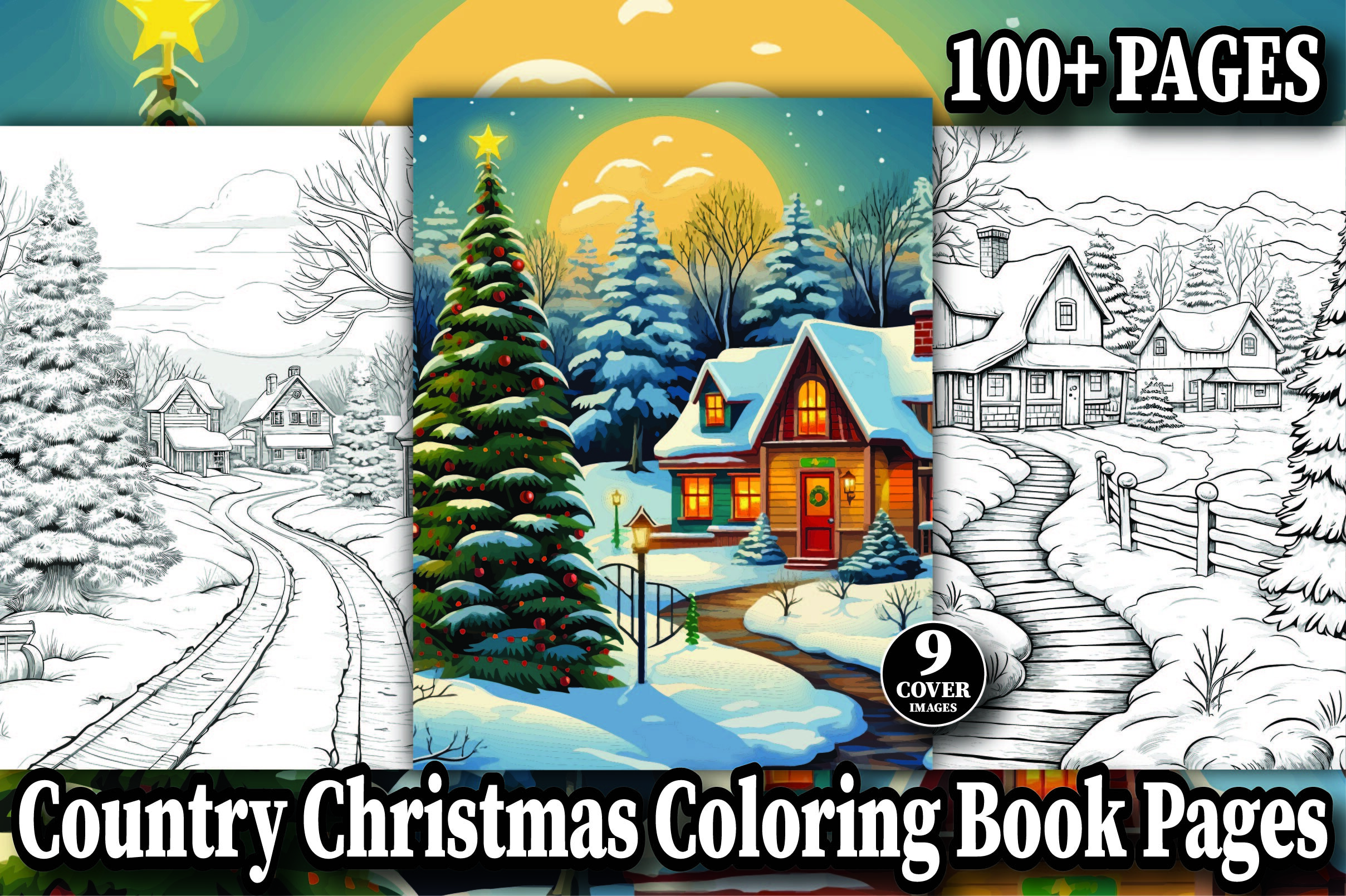 100 Country Christmas Coloring Pages KDP
