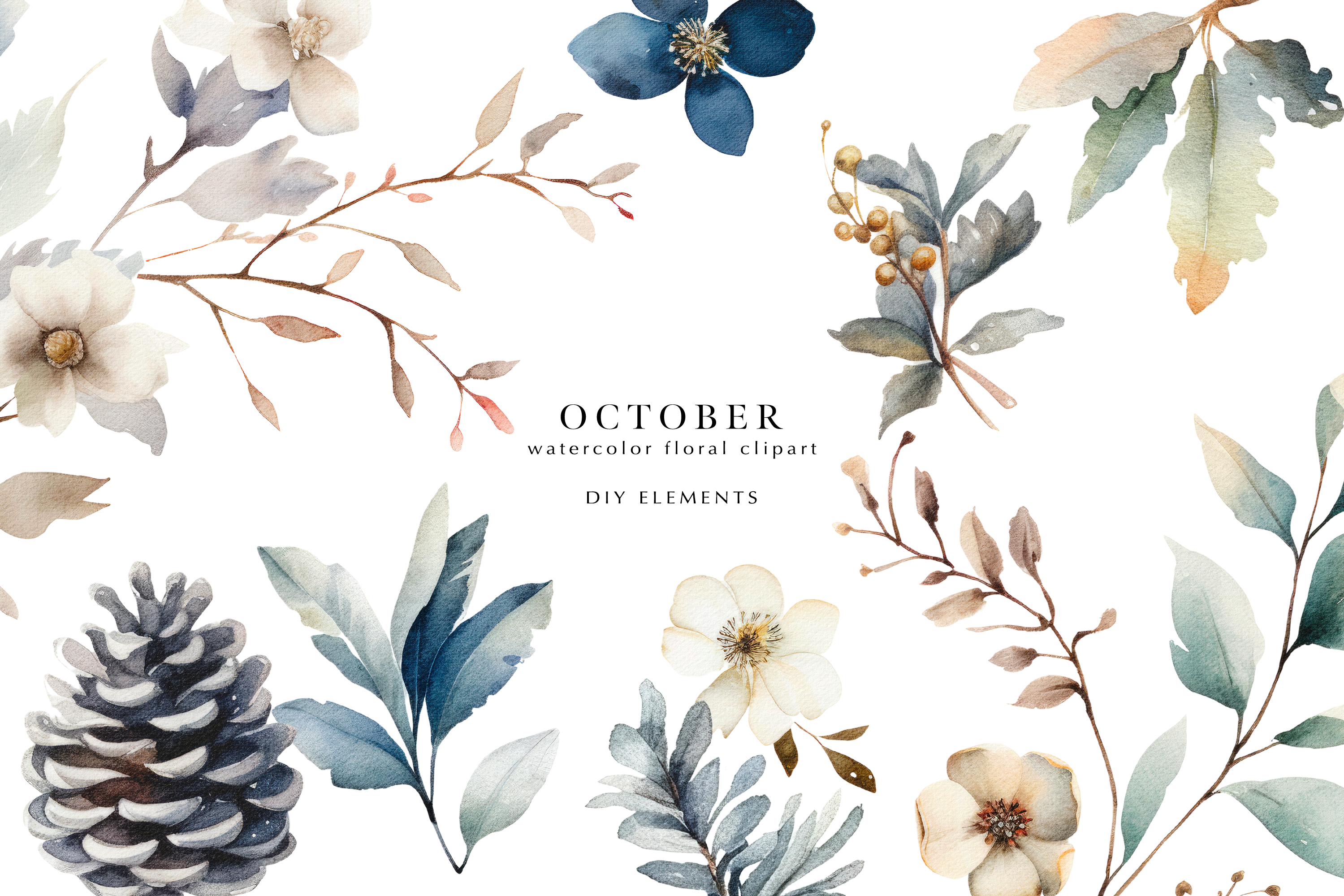 Watercolor Fall Clipart Diy Elements - photo 1