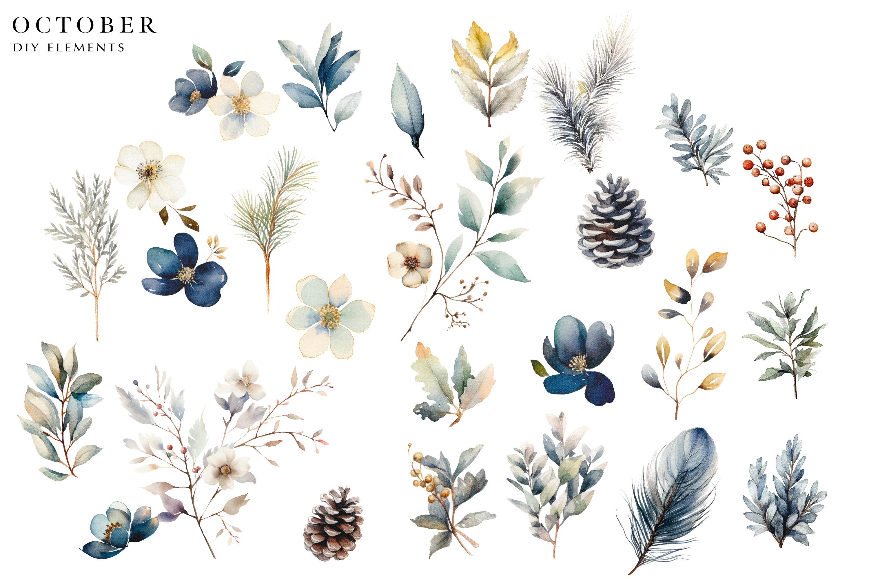Watercolor Fall Clipart Diy Elements - photo 2