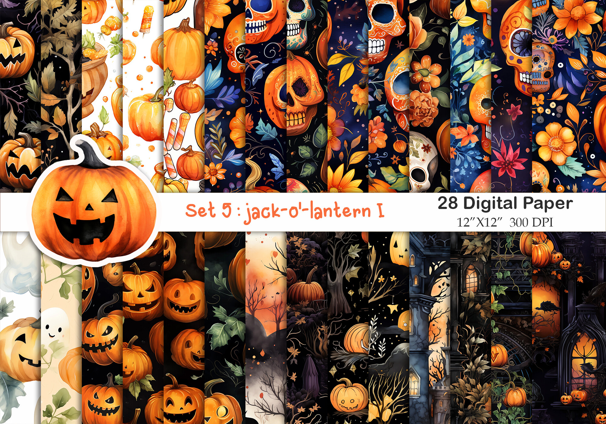 28Halloween Seamless Pattern,digital Art Graphic by Tuleedin Watercolor ...