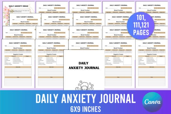 Editable Daily Anxiety Journal for Canva with daily journal pages
