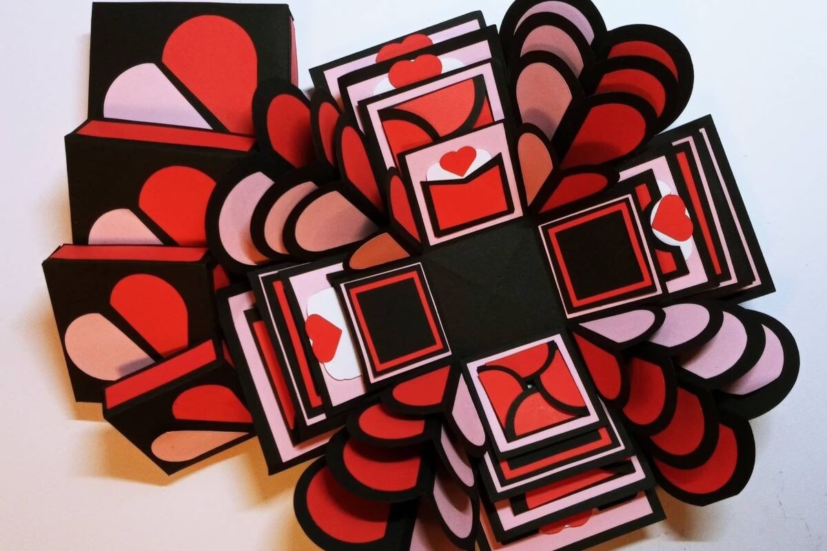 Heart with Frames and Pockets Exploding Box · Creative Fabrica
