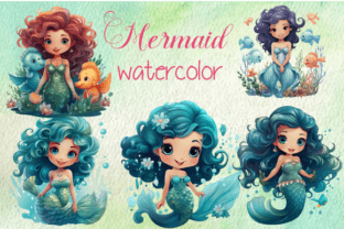 Mermaid Watercolor Clipart Bundle Graphic by MERCH ART · Creative Fabrica