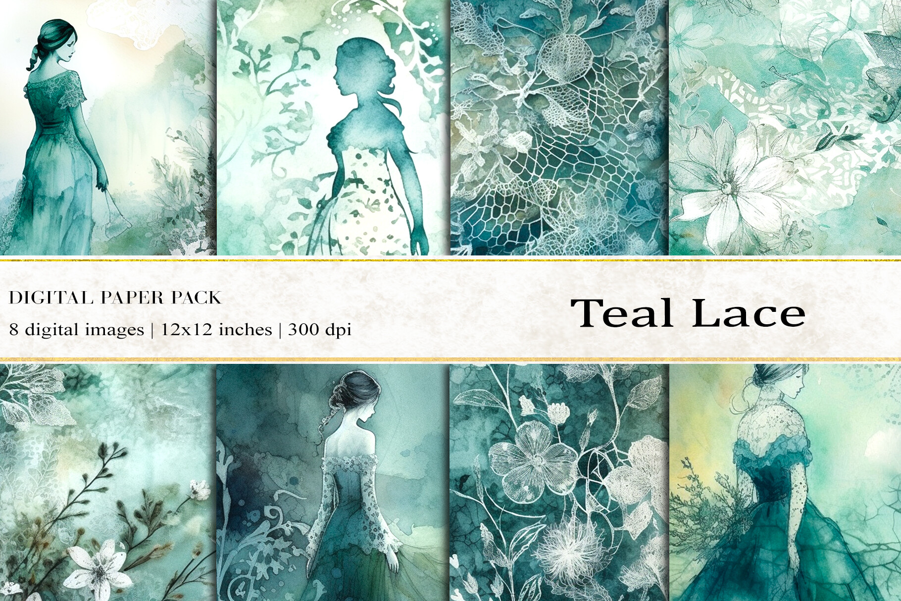 Teal Lace Digital Papers Graphic by BonaDesigns · Creative Fabrica