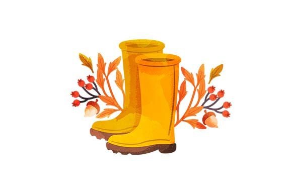 Rain Boots with Branches - Watercolor
