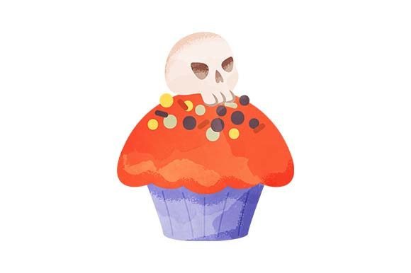 Skull Cupcake - Watercolor