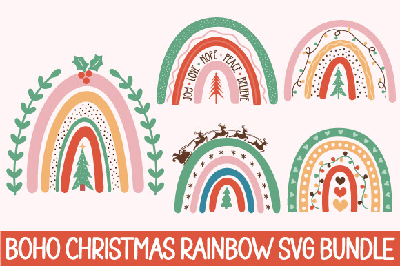 Boho Christmas Rainbow Svg Bundle Graphic by afarts · Creative Fabrica