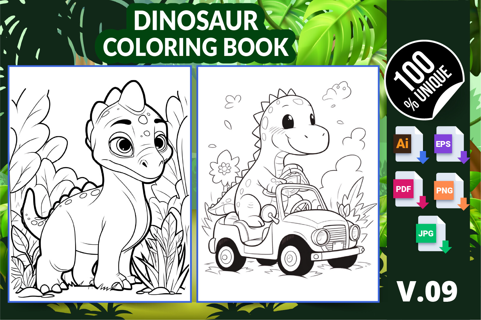 Dinosaur Coloring Book KDP Interior V09 Graphic by Creative king ...