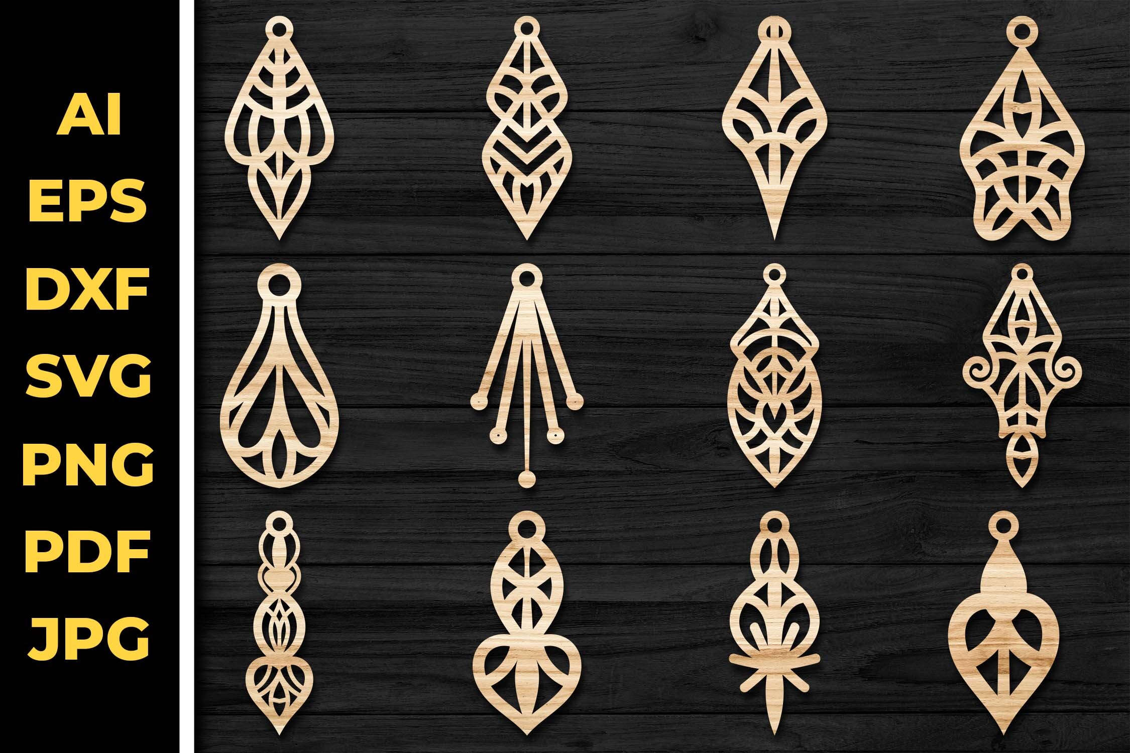 Earrings Jewelry Laser Cut Bundle preview, variety of earring designs for laser cutting