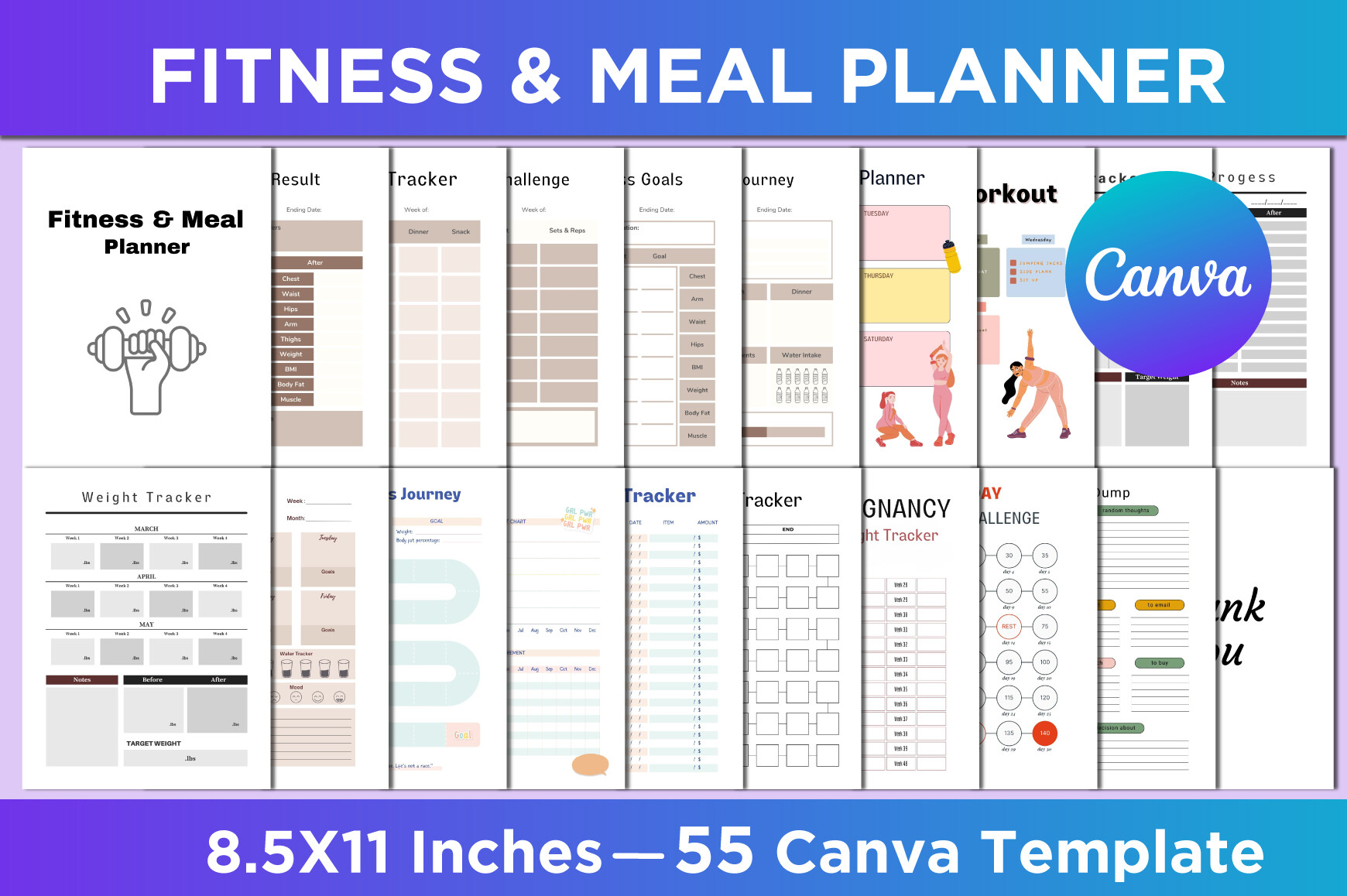 Fitness & Meal Planner Canva Interior
