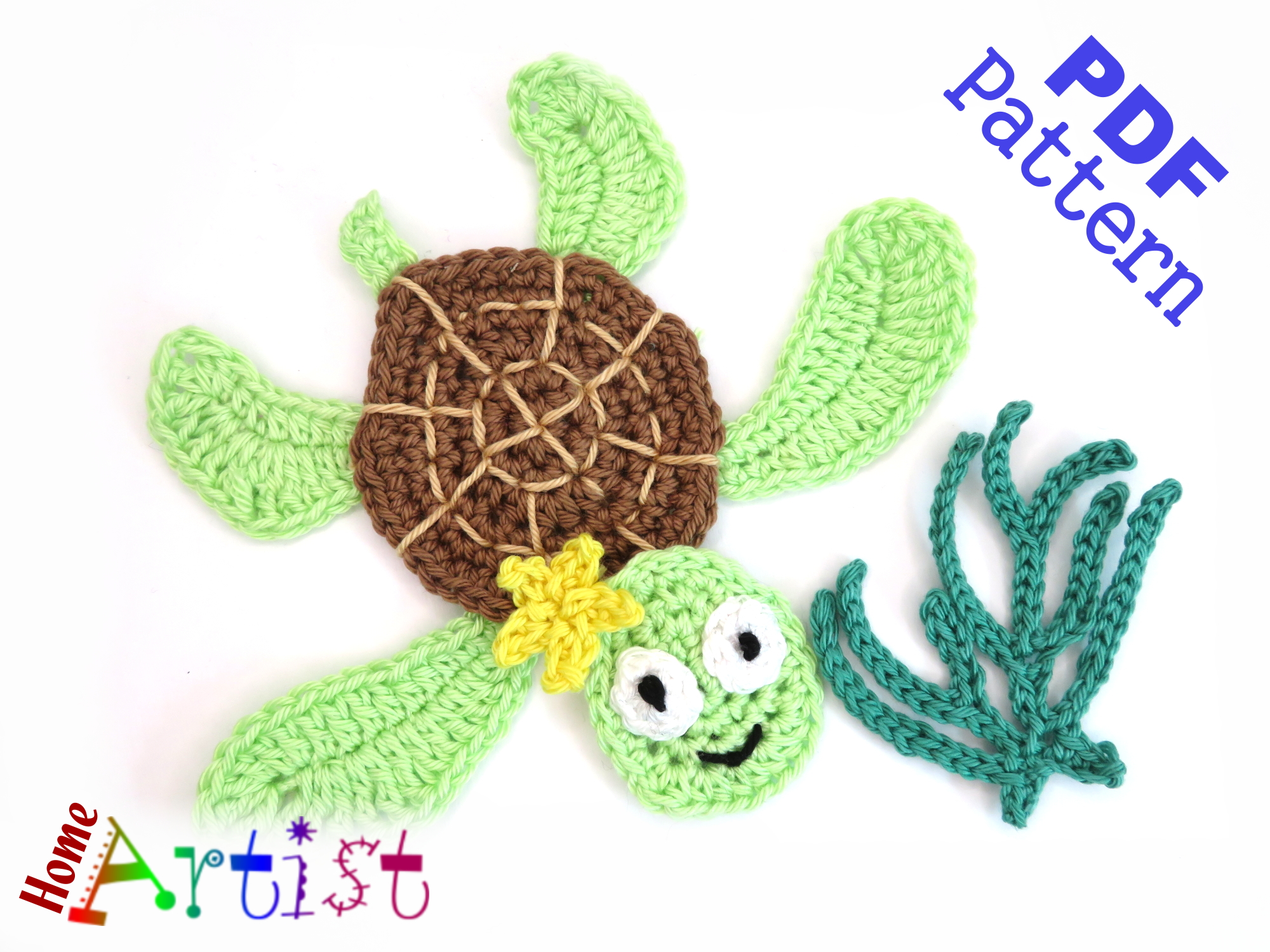 Seaturtle + Plants Crochet Applique