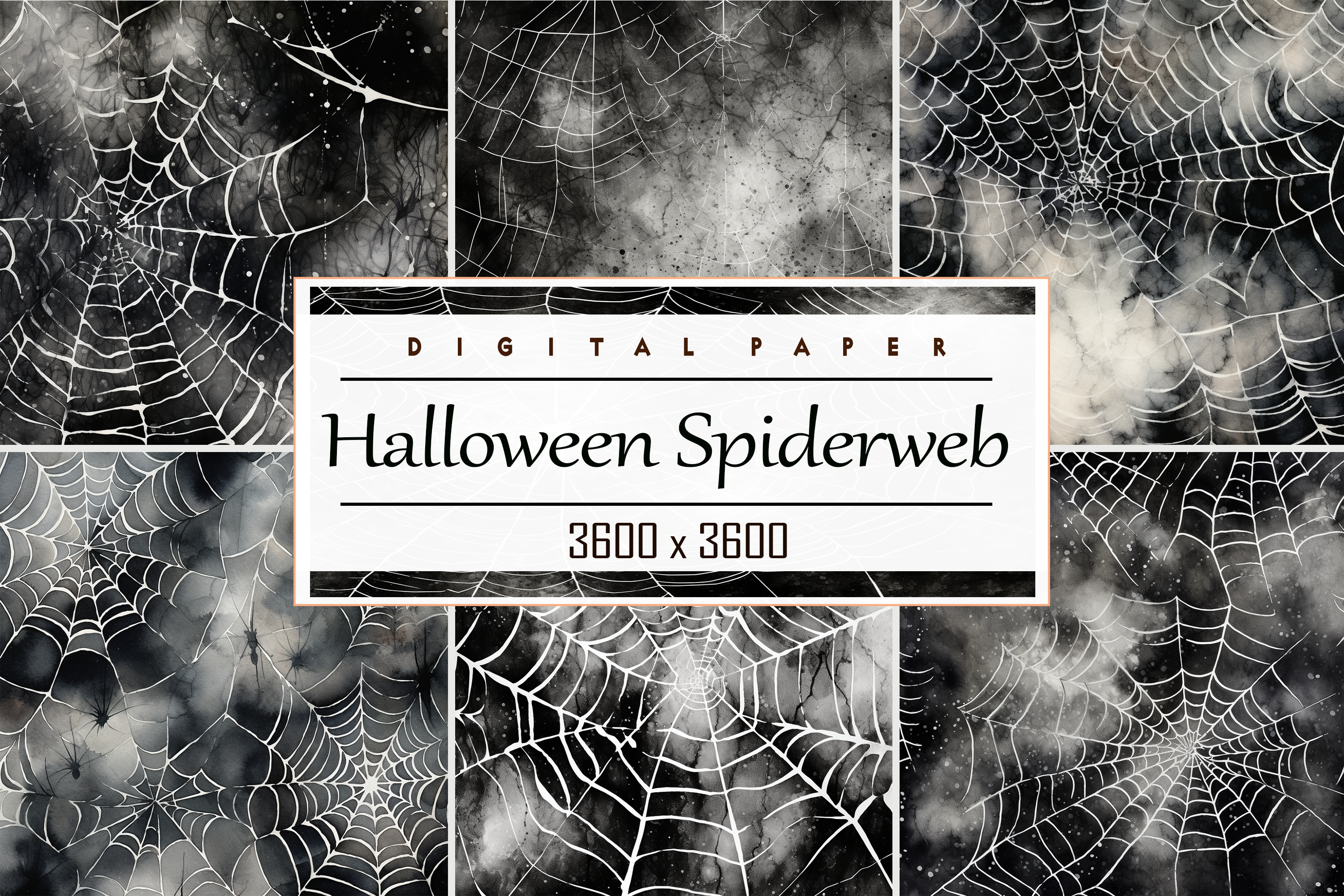 Watercolor Halloween Black Spiderweb