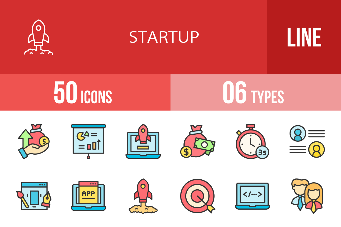 50 Startup Filled Line Icons Graphic by IconBunny · Creative Fabrica