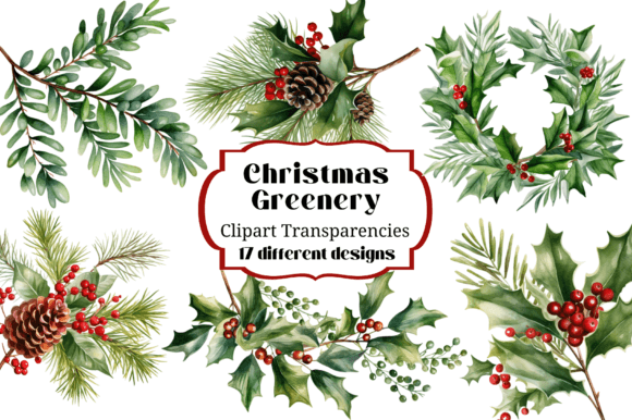 Christmas Greenery Clipart Transparent Gráfico Ilustrações para Impressão Por Laura Beth Love