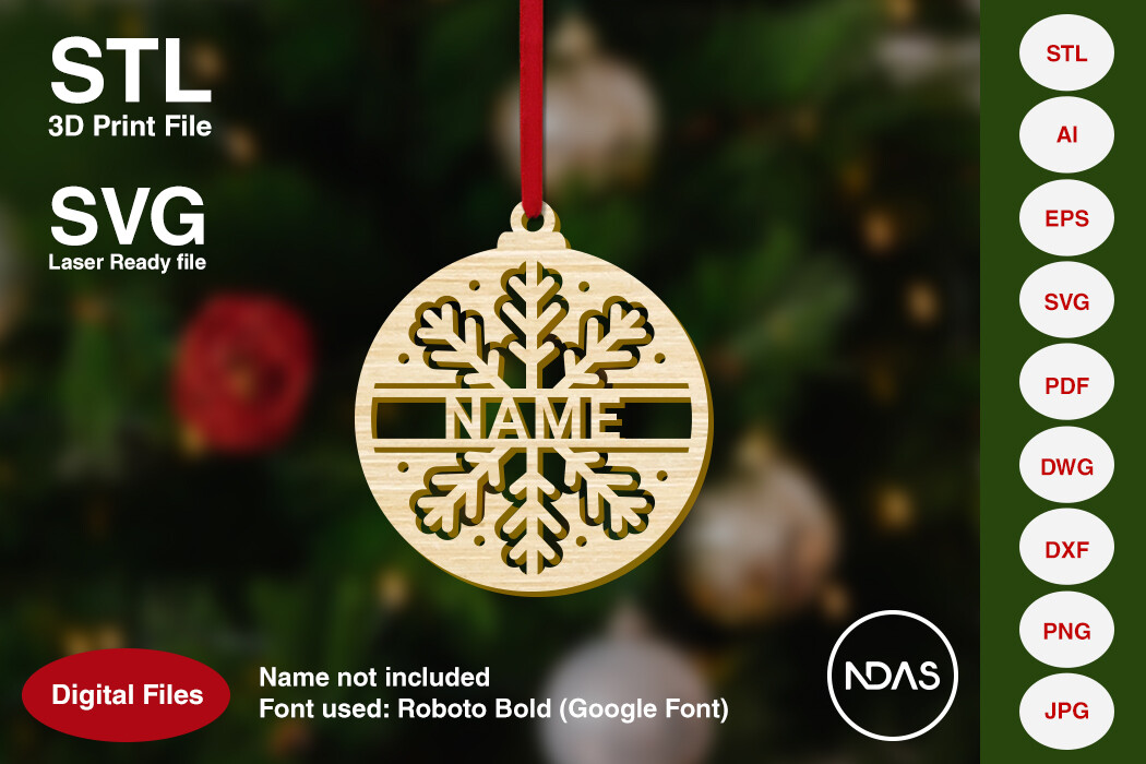 Personalized name snowflake 3D printed Christmas ornament STL