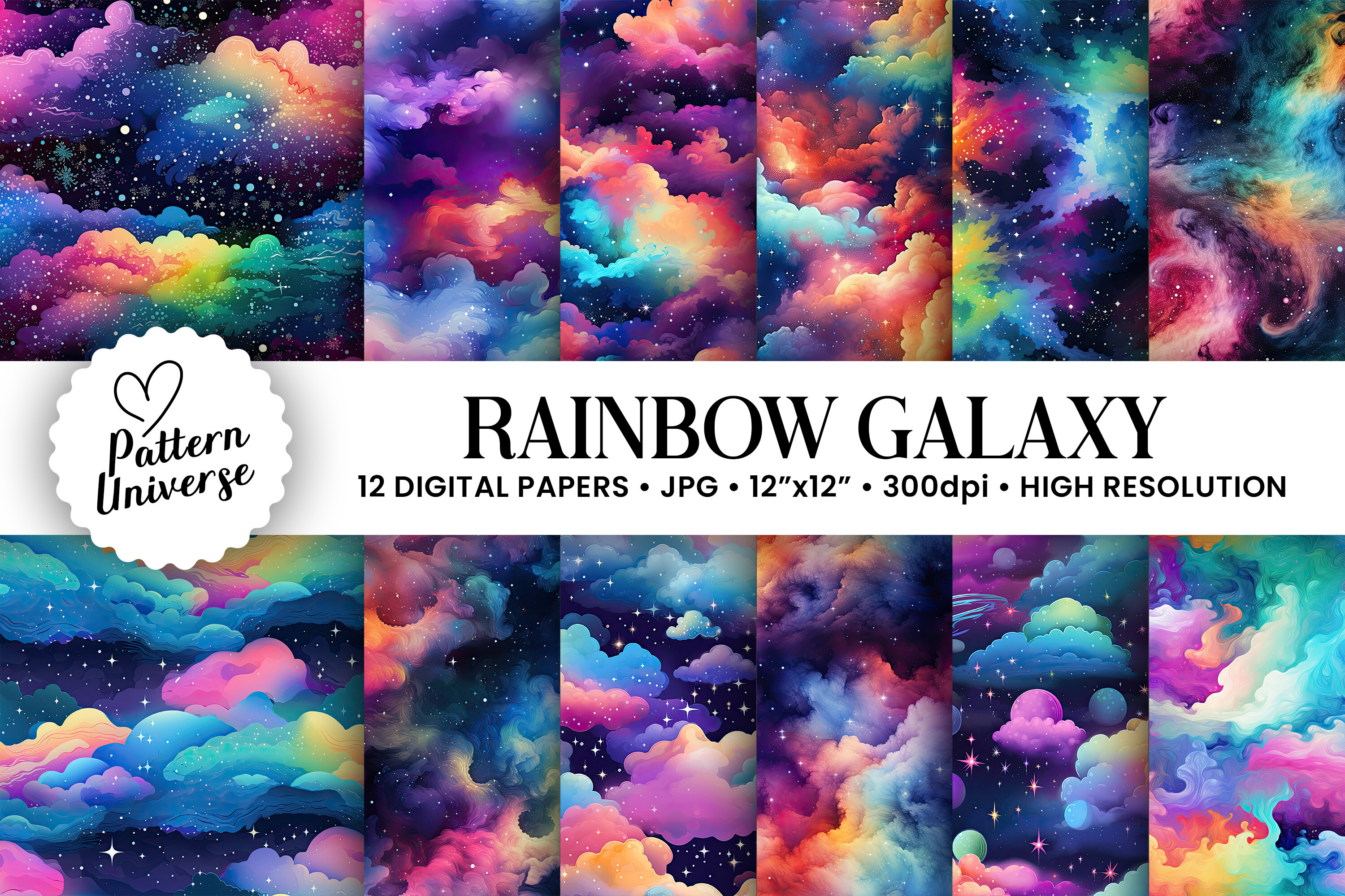 Rainbow Galaxy Night Digital Papers Graphic by Pattern Universe ...