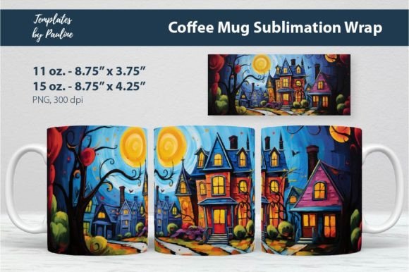 Spooky Halloween House Coffee Mug Wrap Graphics