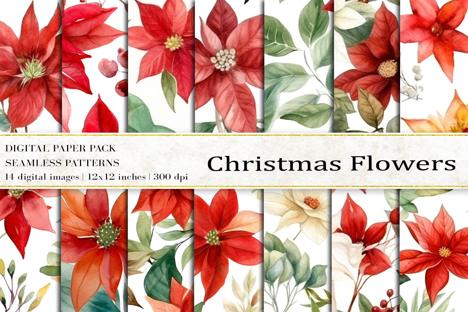 Christmas Flowers Digital Papers Graphic by BonaDesigns · Creative Fabrica