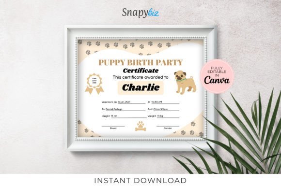 Puppy Certificate for Birthday Party