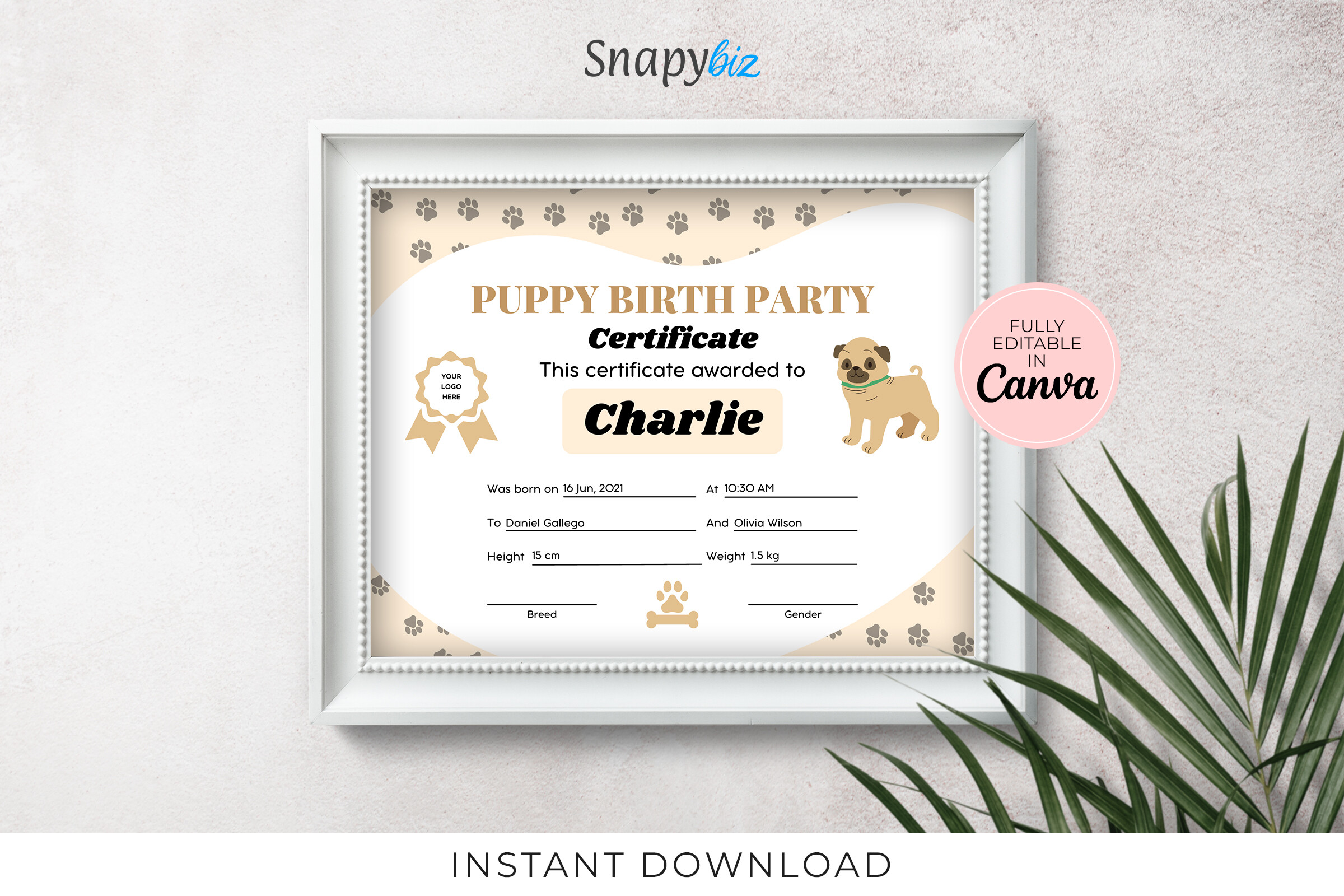 Puppy Certificate for Birthday Party