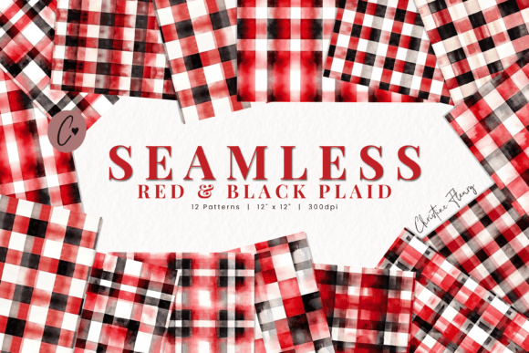 Seamless Red & Black Plaid Digital Paper