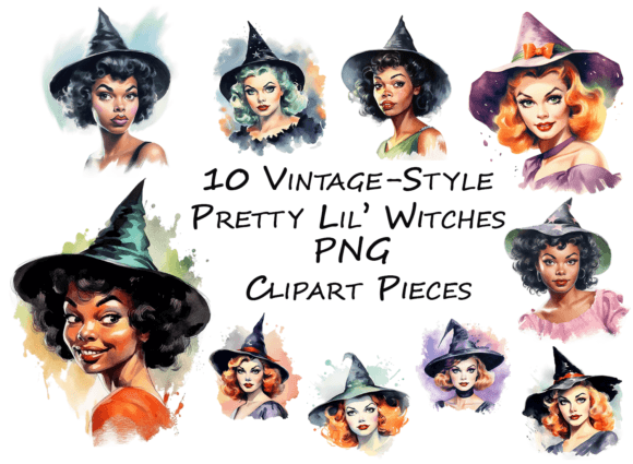 Vintage Pretty Little Halloween Witches Graphics